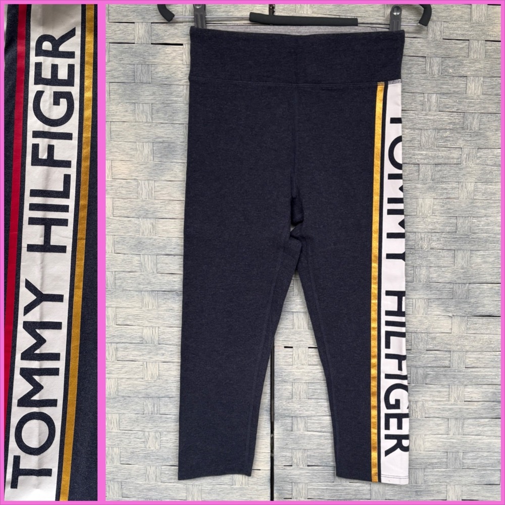 Tommy Hilfiger Navy Blue Athletic Leggings Capris with Logo‎ Tape Side S/P